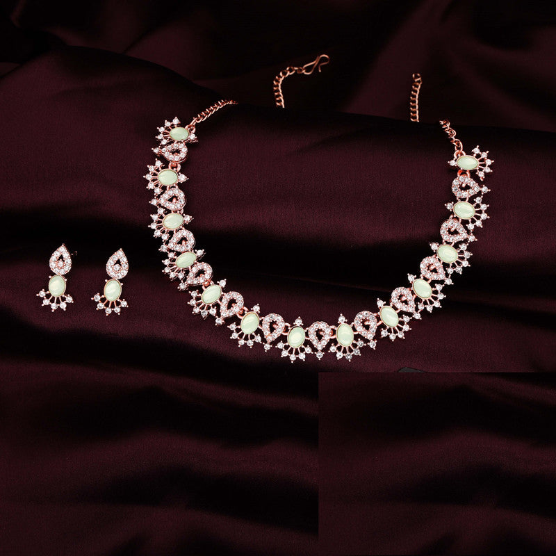 Tehzeeb Creations See Green Colour Ad Studded Necklace Jewellery Set With Matching Earrings For Women And Girls | Grocsy