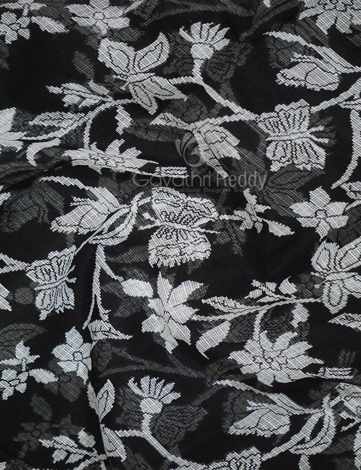 Black And White Colour Block Print Pure Kota Cotton Saree By Gayathri Reddy Designer Studio | Grocsy