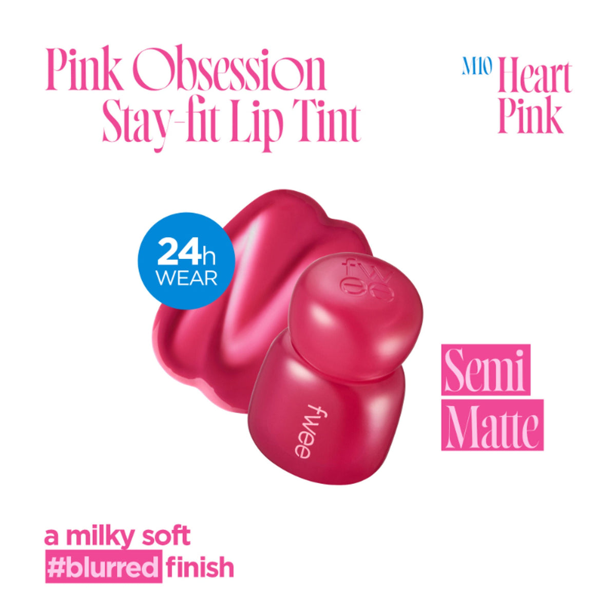 fwee Pink Obsession Stay-Fit Lip Tint - M10 Heart Pink | Grocsy