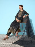 Sangria Ethnic Motifs Yoke Design Pleated Chanderi Silk Kurta with Trousers & With Dupatta | Grocsy