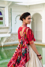 Lorenvalley Offwhite Tussar Silk Patola Print With foil work Lehenga Choli | Grocsy