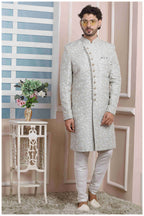 Raivat Ethnic Jacquard Silk Thread Work Indo Western In Grey Colour | Grocsy