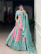 Lorenvalley Fashion Pure Rayon with Georgette Sequins and Thread Embroidery Work With Lace Touch Up Lehenga Choli with Dupatta | Grocsy