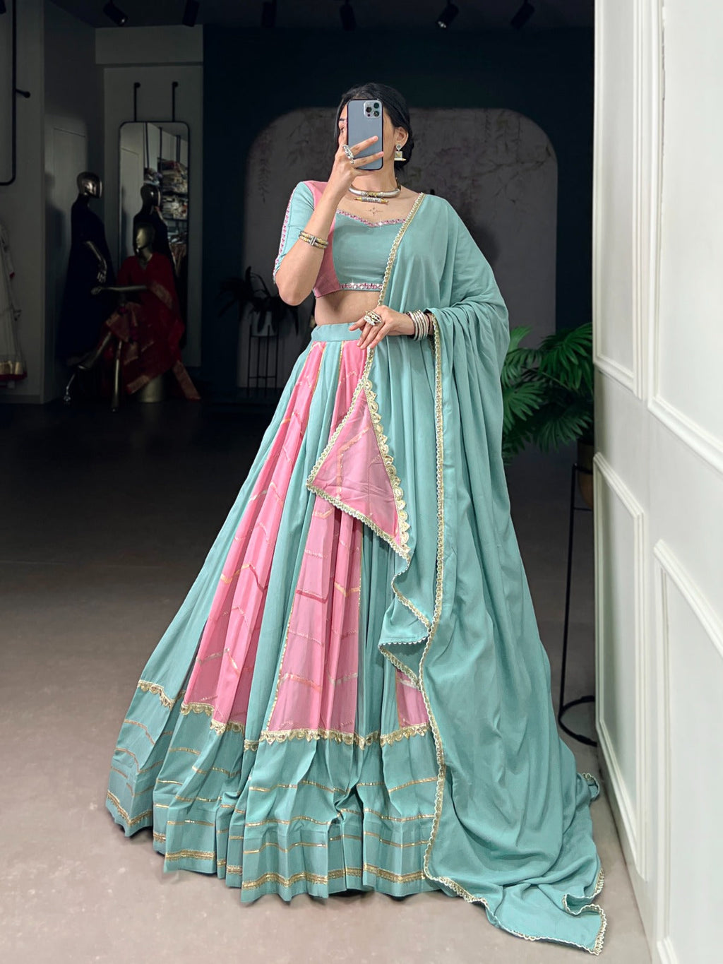 Lorenvalley Fashion Pure Rayon with Georgette Sequins and Thread Embroidery Work With Lace Touch Up Lehenga Choli with Dupatta | Grocsy