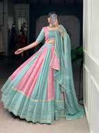 Lorenvalley Fashion Pure Rayon with Georgette Sequins and Thread Embroidery Work With Lace Touch Up Lehenga Choli with Dupatta | Grocsy