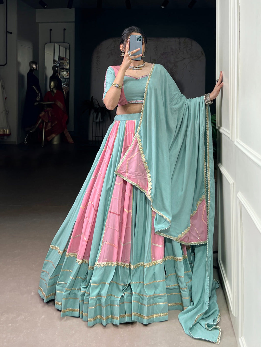 Lorenvalley Fashion Pure Rayon with Georgette Sequins and Thread Embroidery Work With Lace Touch Up Lehenga Choli with Dupatta | Grocsy