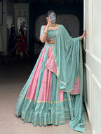 Lorenvalley Fashion Pure Rayon with Georgette Sequins and Thread Embroidery Work With Lace Touch Up Lehenga Choli with Dupatta | Grocsy