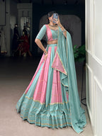 Lorenvalley Fashion Pure Rayon with Georgette Sequins and Thread Embroidery Work With Lace Touch Up Lehenga Choli with Dupatta | Grocsy