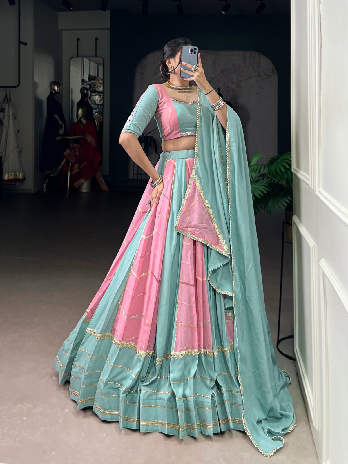 Lorenvalley Fashion Pure Rayon with Georgette Sequins and Thread Embroidery Work With Lace Touch Up Lehenga Choli with Dupatta | Grocsy