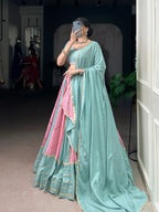 Lorenvalley Fashion Pure Rayon with Georgette Sequins and Thread Embroidery Work With Lace Touch Up Lehenga Choli with Dupatta | Grocsy