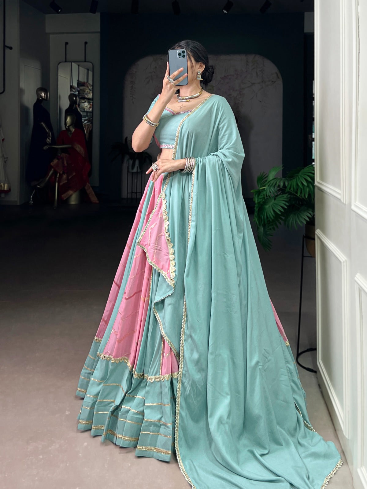 Lorenvalley Fashion Pure Rayon with Georgette Sequins and Thread Embroidery Work With Lace Touch Up Lehenga Choli with Dupatta | Grocsy