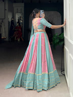 Lorenvalley Fashion Pure Rayon with Georgette Sequins and Thread Embroidery Work With Lace Touch Up Lehenga Choli with Dupatta | Grocsy