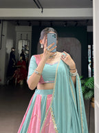 Lorenvalley Fashion Pure Rayon with Georgette Sequins and Thread Embroidery Work With Lace Touch Up Lehenga Choli with Dupatta | Grocsy