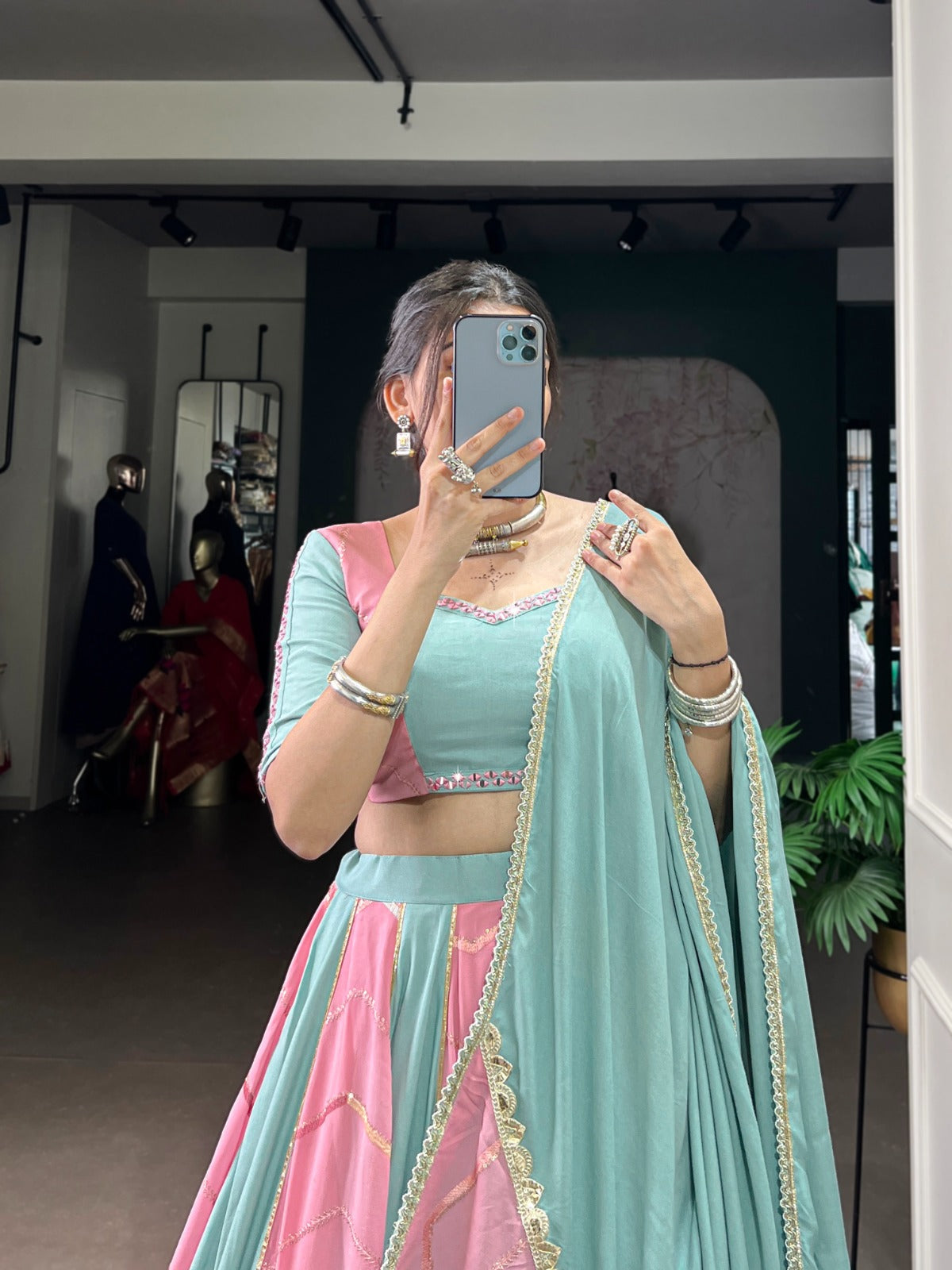 Lorenvalley Fashion Pure Rayon with Georgette Sequins and Thread Embroidery Work With Lace Touch Up Lehenga Choli with Dupatta | Grocsy
