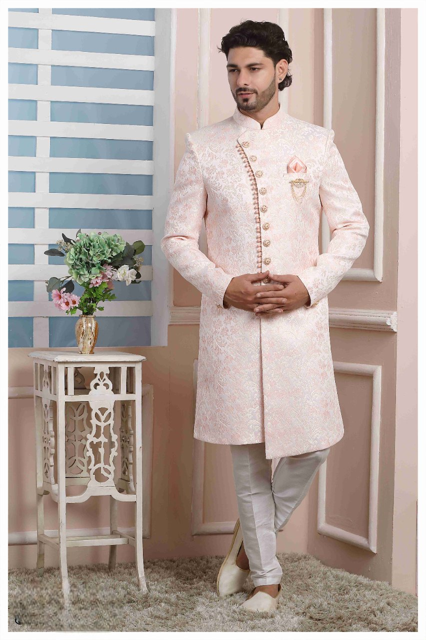 Raivat Ethnic Jacquard Silk Thread Work Indo Western In Pink Colour | Grocsy