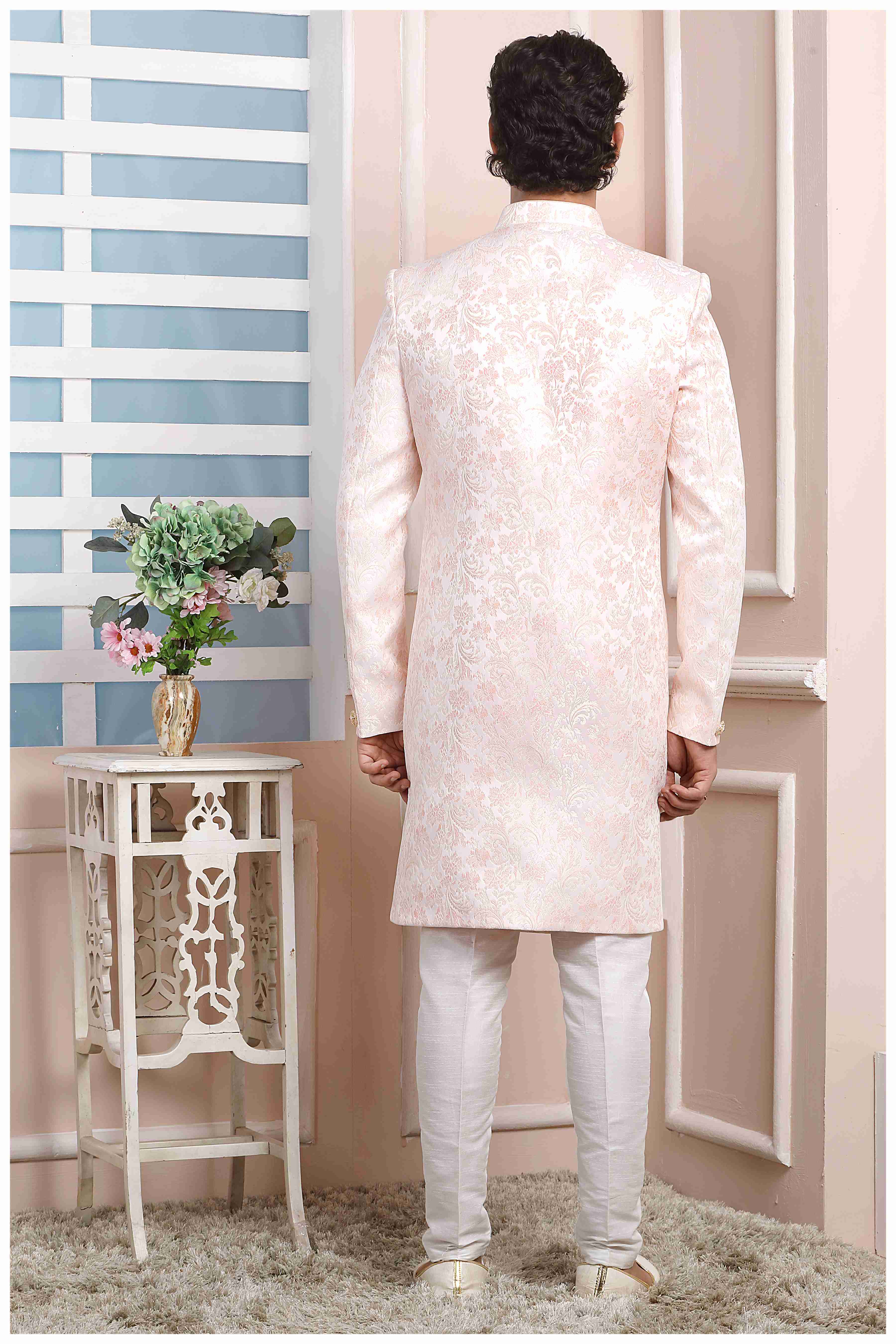 Raivat Ethnic Jacquard Silk Thread Work Indo Western In Pink Colour | Grocsy