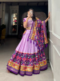 Lorenvalley Lavender Tussar Silk Patola Print With foil work Lehenga Choli with Dupatta | Grocsy