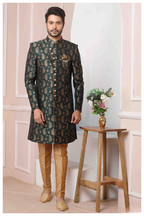 Raivat Ethnic Jacquard Silk Thread Work Indo Western In Green Colour | Grocsy