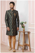 Raivat Ethnic Jacquard Silk Thread Work Indo Western In Green Colour | Grocsy
