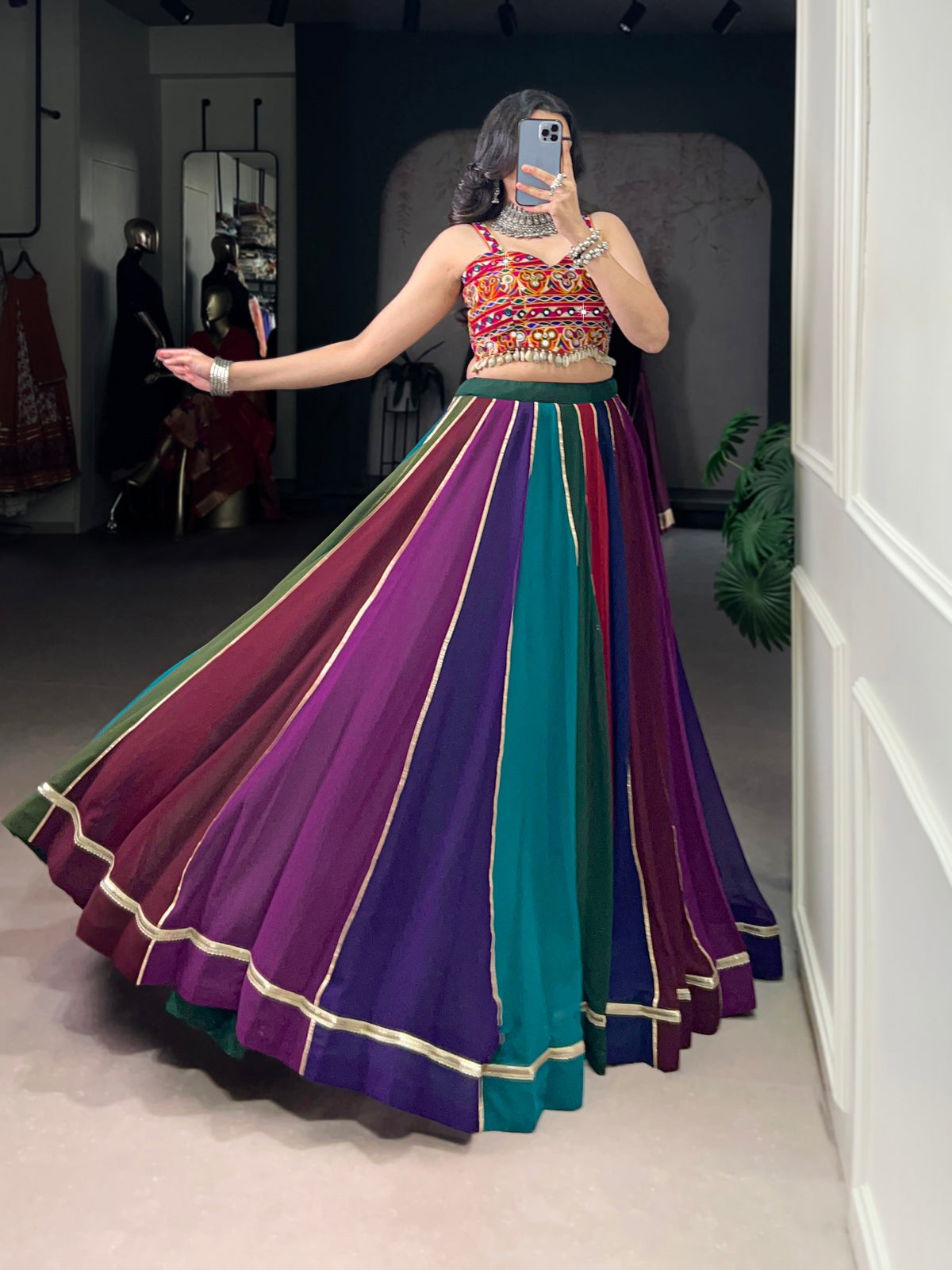 Lorenvalley Fashion Multicolor Georgette Lace Touch Up Lehenga Choli | Grocsy