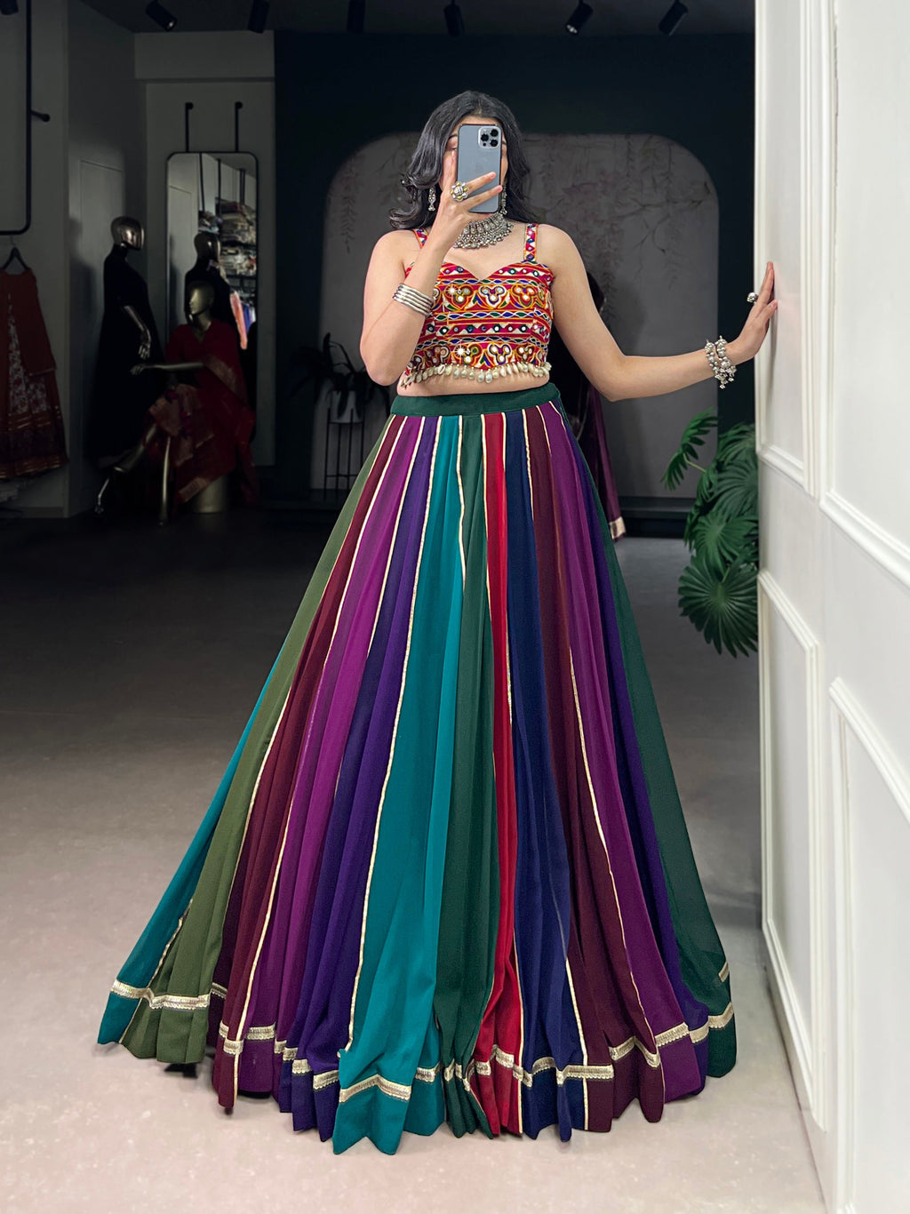 Lorenvalley Fashion Multicolor Georgette Lehenga With Gota Patti Border Detailing Lehenga Choli | Grocsy