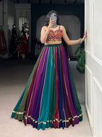 Lorenvalley Fashion Multicolor Georgette Lehenga With Gota Patti Border Detailing Lehenga Choli | Grocsy