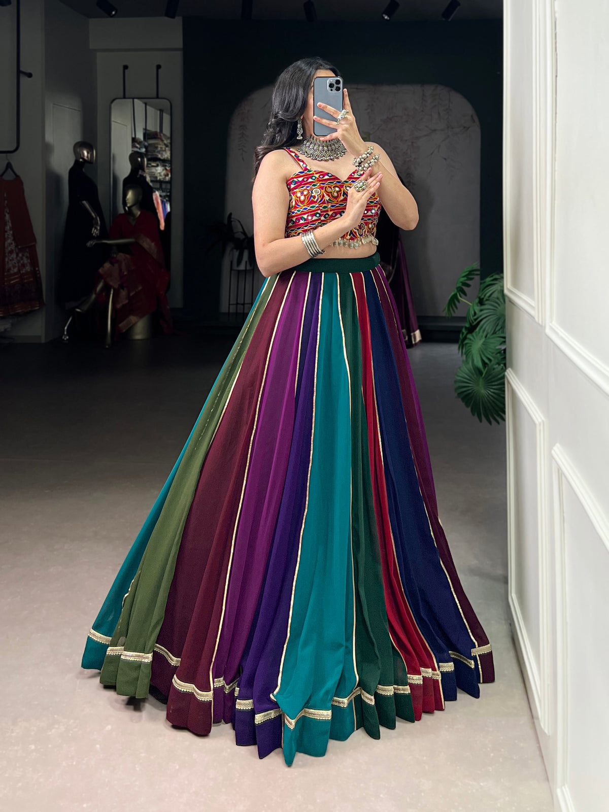 Lorenvalley Fashion Multicolor Georgette Lace Touch Up Lehenga Choli | Grocsy