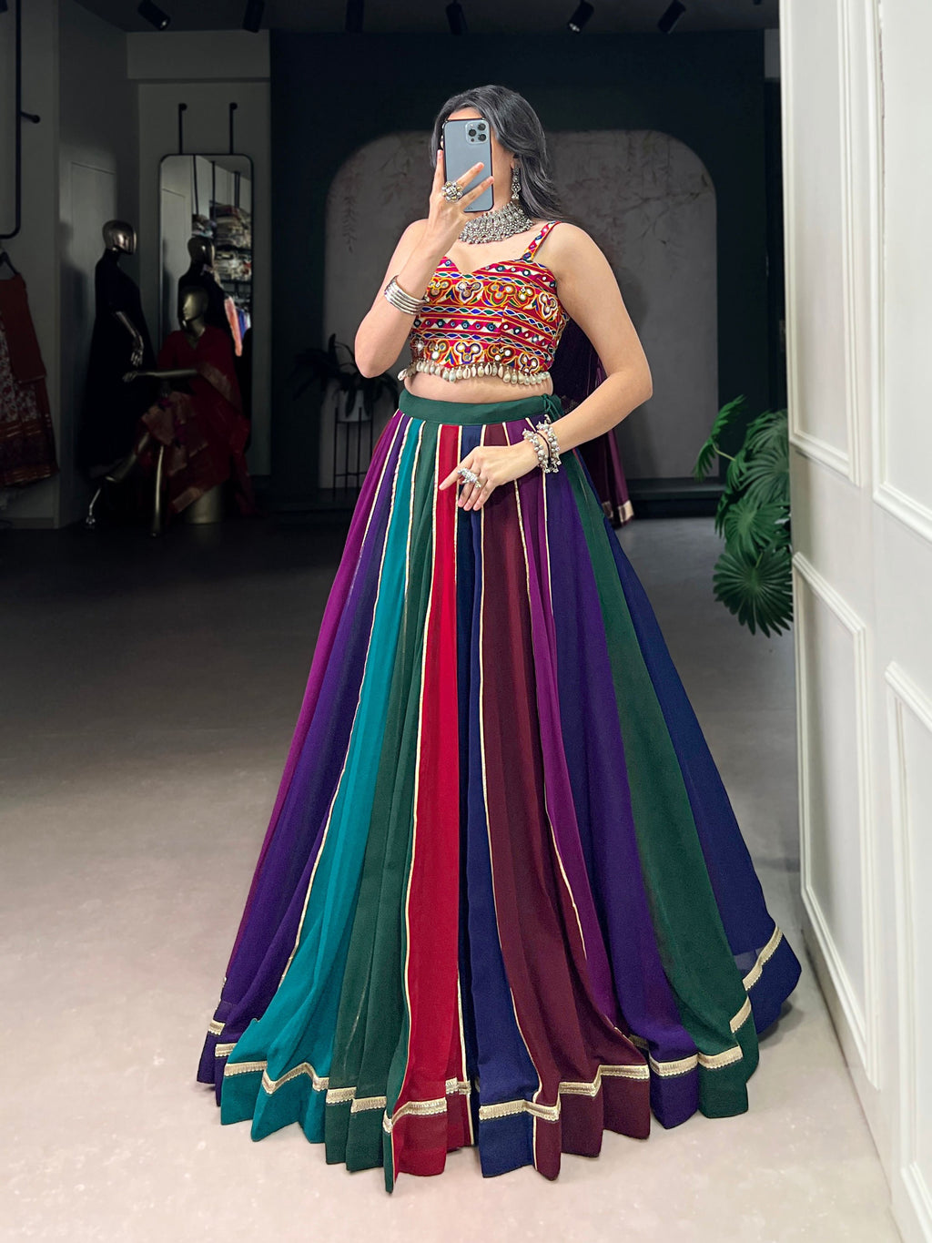 Lorenvalley Fashion Multicolor Georgette Lace Touch Up Lehenga Choli | Grocsy