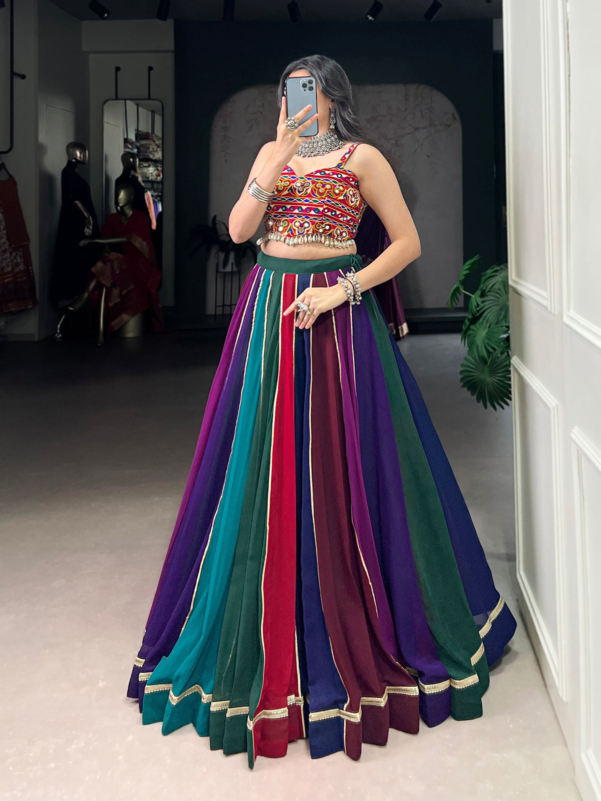 Lorenvalley Fashion Multicolor Georgette Lace Touch Up Lehenga Choli | Grocsy