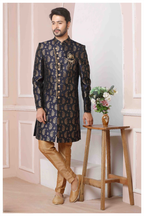 Raivat Ethnic Jacquard Silk Thread Work Indo Western In Blue Colour | Grocsy