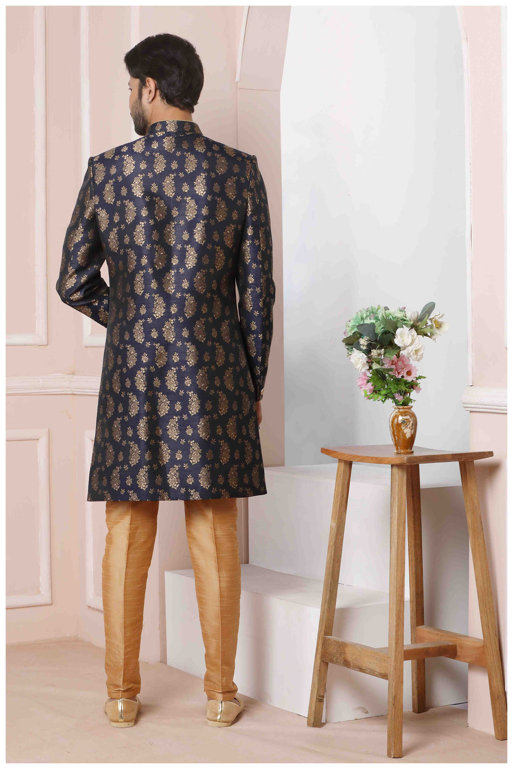 Raivat Ethnic Jacquard Silk Thread Work Indo Western In Blue Colour | Grocsy