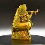 Radha Krishna with Cow Brass Idol - Symbol of Divine Love | Grocsy