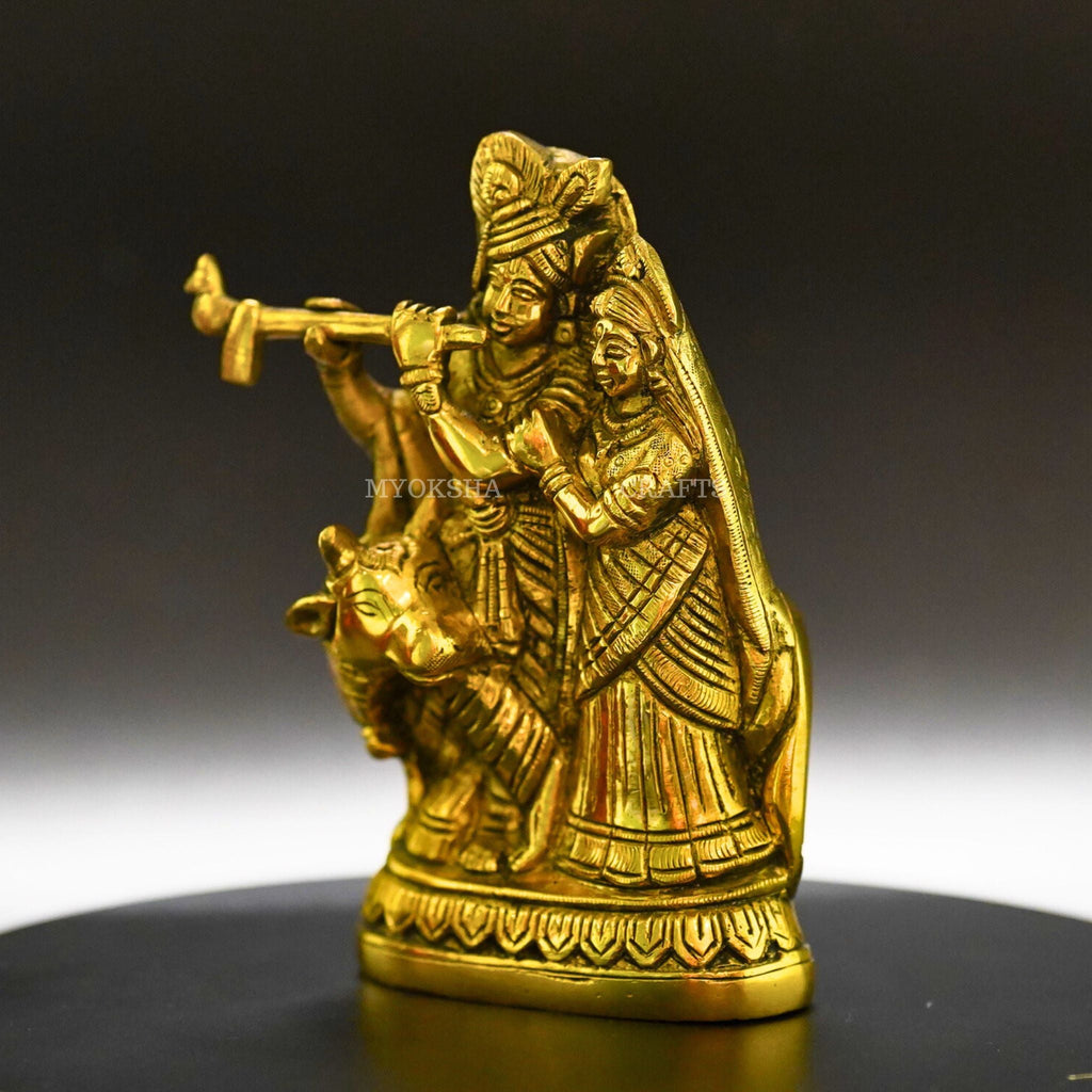 Radha Krishna with Cow Brass Idol - Symbol of Divine Love | Grocsy