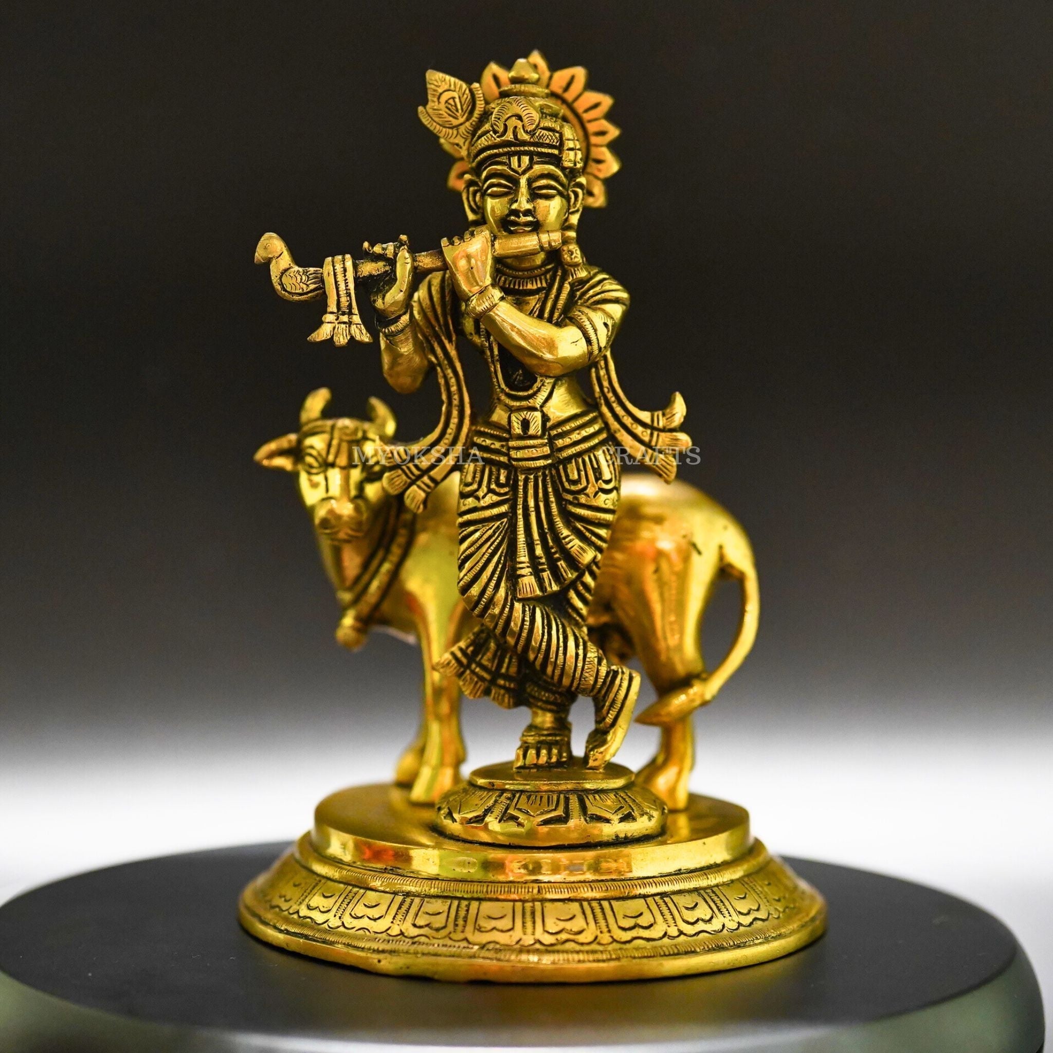 Gopala Krishna with Cow Brass Idol - Embrace Divine Abundance | Grocsy