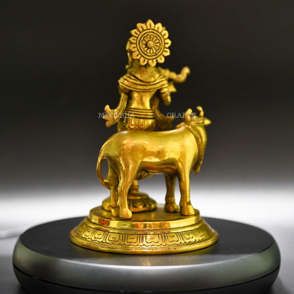 Gopala Krishna with Cow Brass Idol - Embrace Divine Abundance | Grocsy