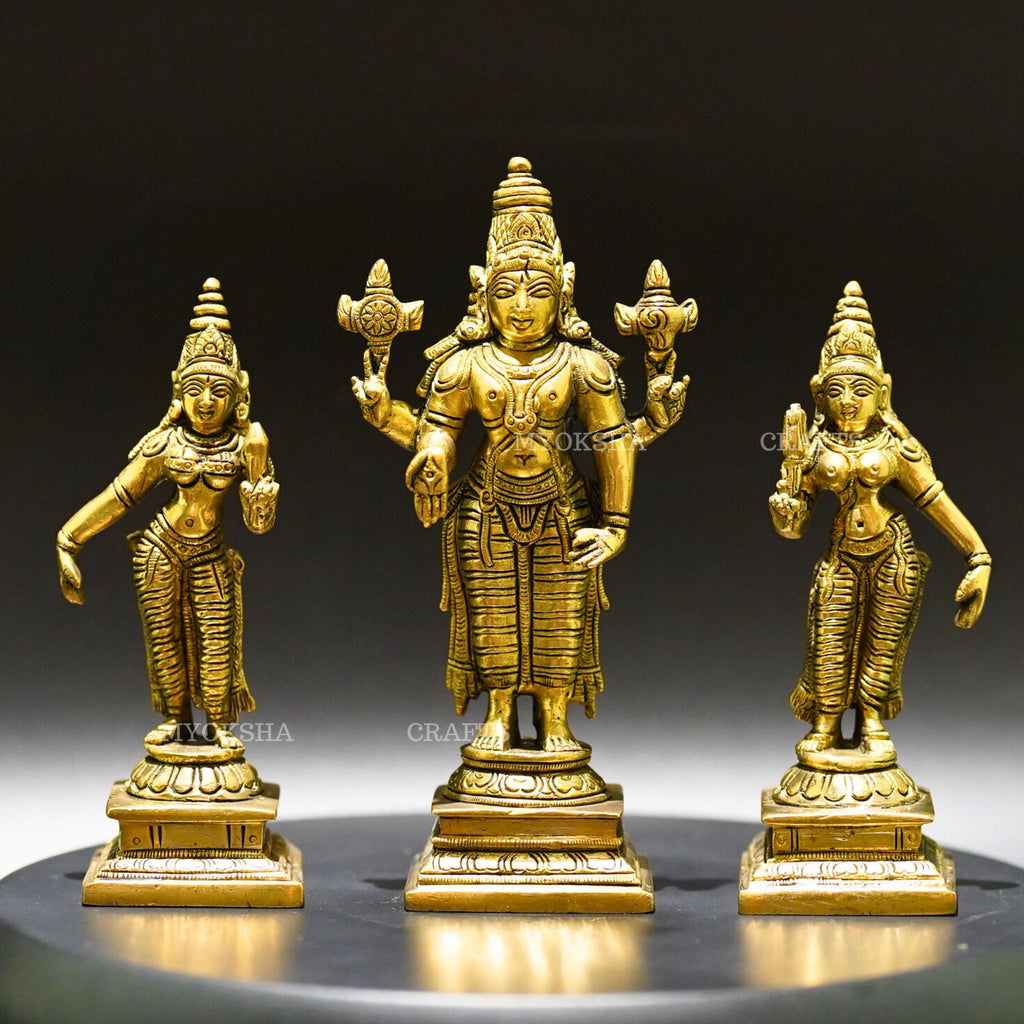 Brass Sri Devi and Bhudevi - Divine Goddesses of Harmony and Abundance | Grocsy