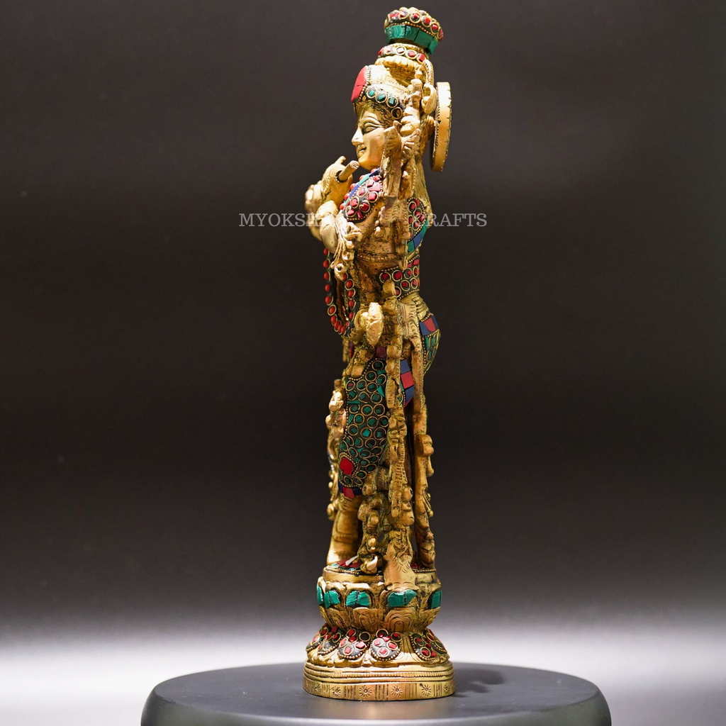 Brass Standing Krishna Idol - Divine Presence of Love and Wisdom | Grocsy