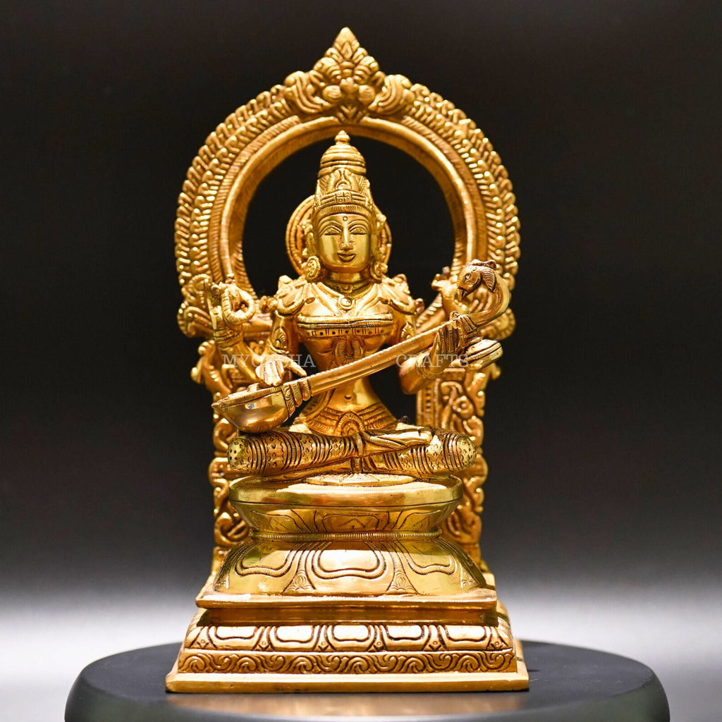 Brass Saraswati Devi Idol - Divine Source of Knowledge and Creativity | Grocsy