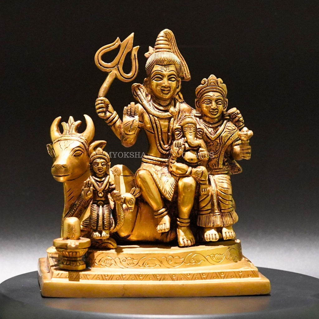 Brass Shiva Family Statue - Divine Harmony of Lord Shiva, Parvati, and Ganesha | Grocsy