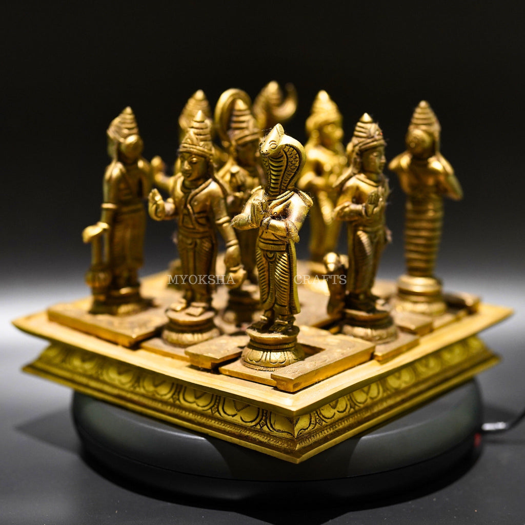 Brass Navagraha Set - Divine Energies for Vedic Planetary Blessings and Cosmic Balance | Grocsy