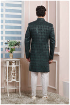 Raivat Ethnic Velvet Jacquard Silk Thread Work Indo Western In Dark Green Colour | Grocsy