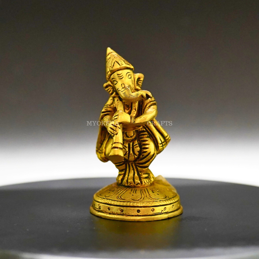 Ganesha Playing Shehnai Brass Idol - Invoking Prosperity and Harmony in Your Home | Grocsy