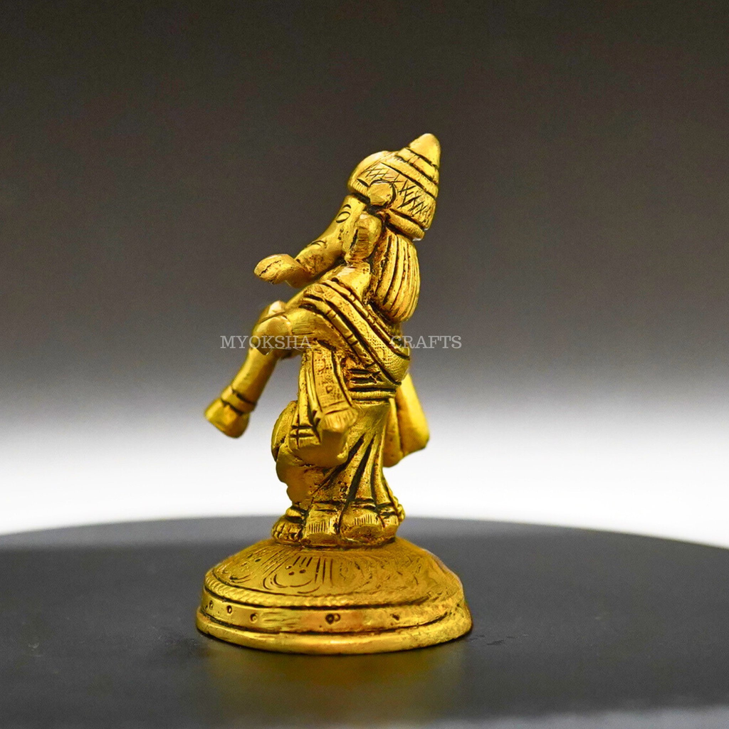Ganesha Playing Shehnai Brass Idol - Invoking Prosperity and Harmony in Your Home | Grocsy