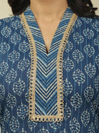 Aramya Straight Soft Cotton Block Print Women's Kurta Set - Blue | Grocsy