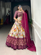 Lorenvalley Fashion Multicolor Tasar Silk Floral and Patola Print with Foil Work Lehenga Choli with Dupatta | Grocsy
