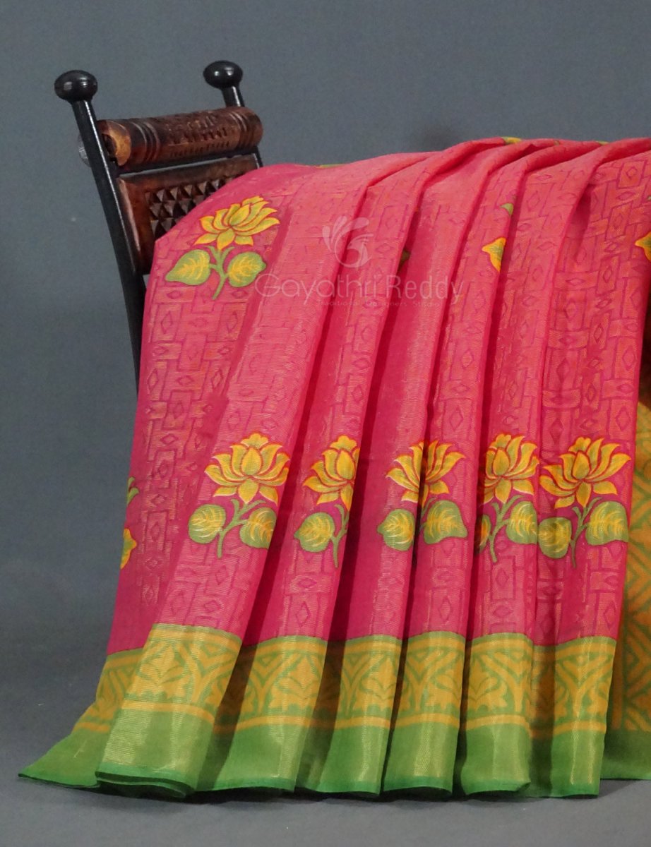 Baby Pink Colour With Leaf Green Blouse Cotton Brasso Saree By Gayathri Reddy Designer Studio | Grocsy