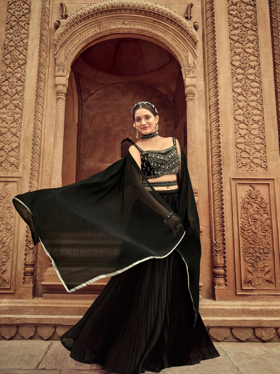 Anaita Black Georgette Lehenga Choli With Hand Work | Grocsy