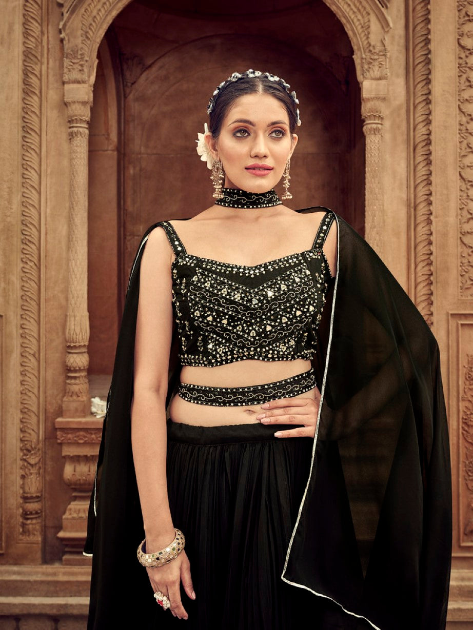 Anaita Black Georgette Lehenga Choli With Hand Work | Grocsy