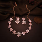 Tehzeeb Creations Baby Pink Colour Star Design Stone Studded Necklace With Earrings | Grocsy