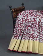 Gleaming Dark Maroon Kalamkari Cotton Linen Printed Saree By Gayathri Reddy Designer Studio | Grocsy